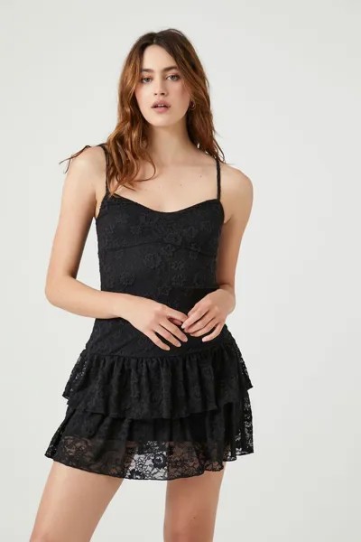 Кружевное мини-платье с заниженной талией Forever 21, черный