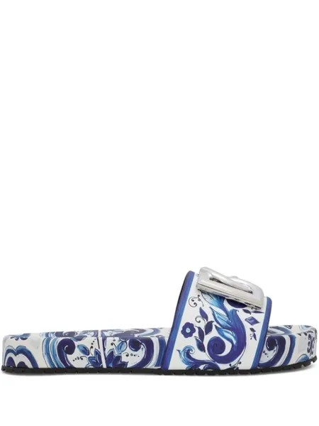 Dolce & Gabbana шлепанцы с принтом Majolica, синий