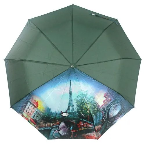 Зонт полуавтомат, 3 сложения, купол 100 см., 9 спиц, для женщин, зеленый