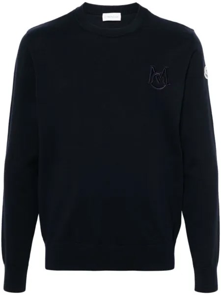 Moncler хлопковый джемпер с вышитой монограммой, синий