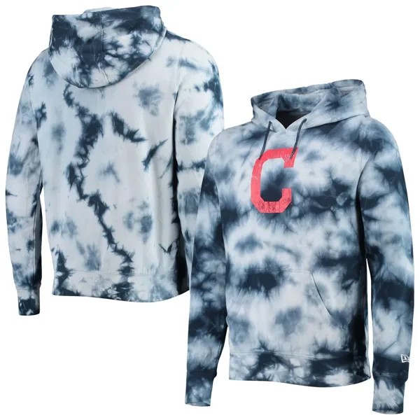 Мужской темно-синий пуловер с капюшоном Cleveland Indians Tie Dye New Era