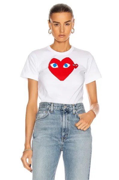 Футболка Comme des Garçons Cotton Red Heart Emblem, белый