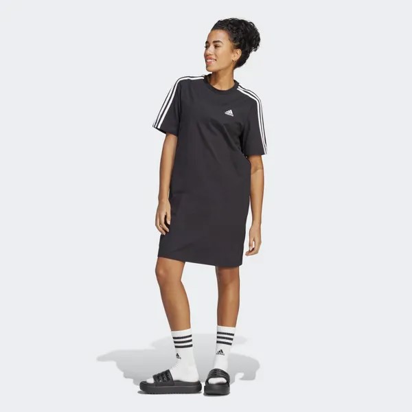 Платье-футболка бойфренда из джерси с 3 полосками Essentials ADIDAS, цвет schwarz