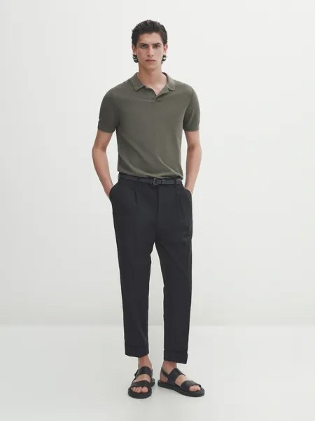 Свитер поло из прибленного хлопка Massimo Dutti, хаки