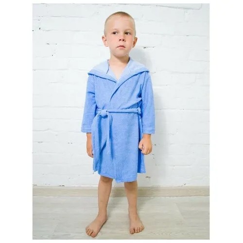 Халат махровый для мальчика, рост 110-116 см, цвет голубой 180г/м, 80% хлопок, 20% полиэстер