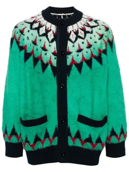 Sacai жаккардовый кардиган с узором, зеленый