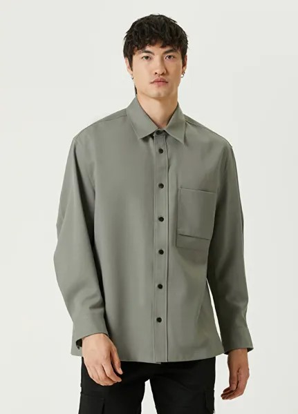 Рубашка цвета хаки с карманами и деталями Solid Homme
