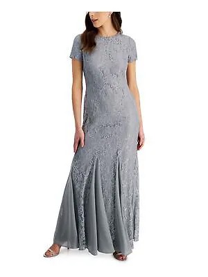 LAUREN RALPH LAUREN Женское серое платье с сетчатыми вставками и подкладкой с короткими рукавами 16