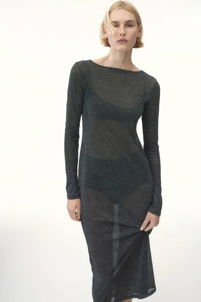 Блестящее сетчатое платье H&M, черный