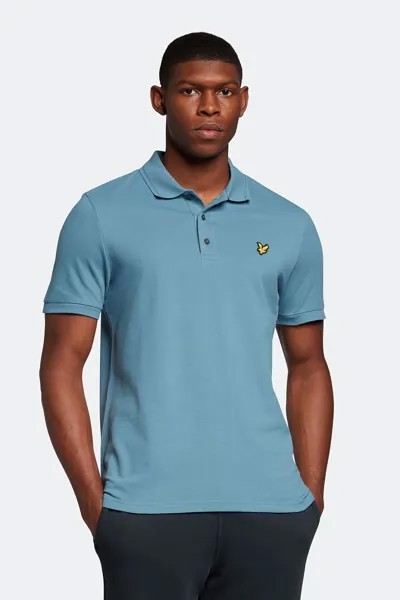 Синяя рубашка-поло с гербом и строчкой Lyle & Scott, синий
