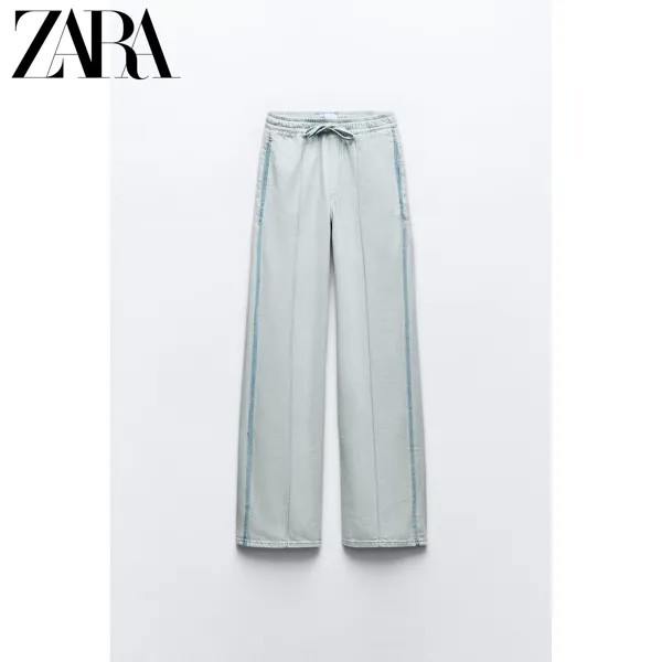 Zara новинка лета, женские джинсовые спортивные брюки со средней посадкой TRF 6045044 406, цвет светло-синий