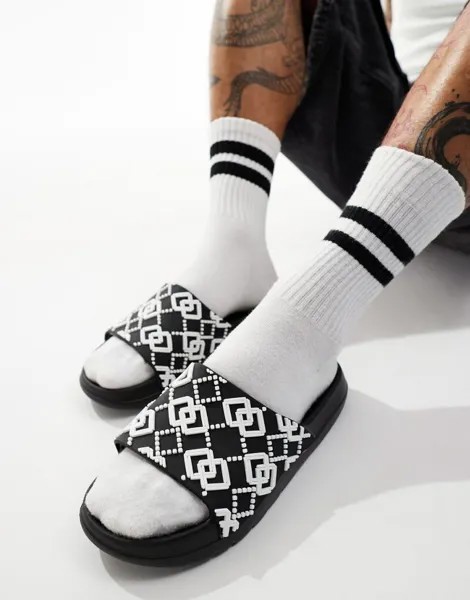 Черные массивные шлепанцы с монограммой ASOS DESIGN