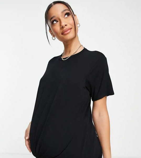 Черный лонгслив с перекрученной отделкой спереди ASOS DESIGN Maternity-Черный цвет