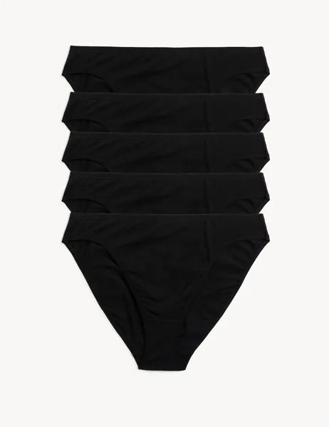 5 шт. Высокие трусики из хлопкового модала без VPL Marks & Spencer, черный