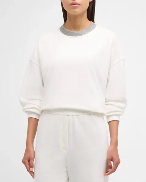 Хлопковая толстовка Felpa с круглым вырезом Monili Brunello Cucinelli, цвет C7220 Off White