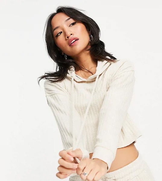 Уютный светло-бежевый худи в рубчик Topshop Petite-Нейтральный