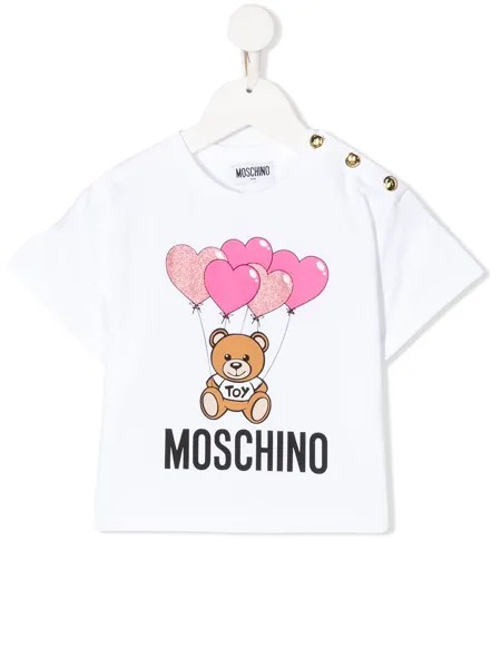 Moschino Kids футболка с принтом и гравировкой на пуговицах