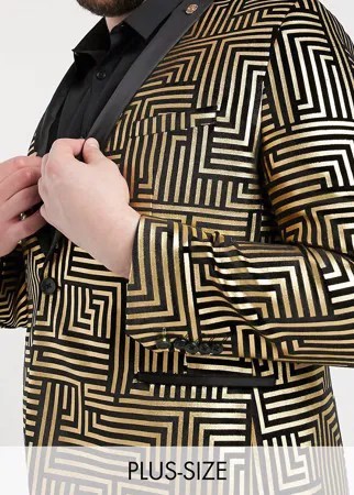 Пиджак из черного бархата с атласными лацканами и блестящим геометрическим узором золотистого цвета Twisted Tailor PLUS-Золотой