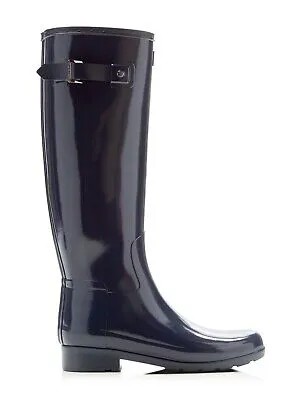 HUNTER Женские черные резиновые сапоги с пряжкой и логотипом, круглым носком и блочным каблуком, 9