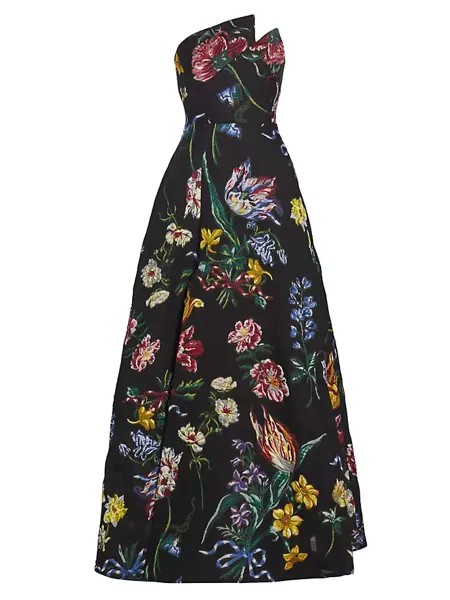 Асимметричное платье без бретелек с цветочным принтом Marchesa Notte, черный