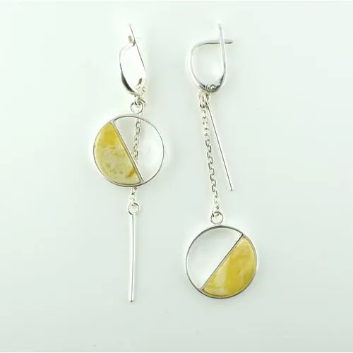 Серьги с подвесками, цепочки Twozi Геометрия души мини, серебро, 925 проба, серебрение, янтарь, размер/диаметр 20 мм., длина 5 см., мультиколор, желтый