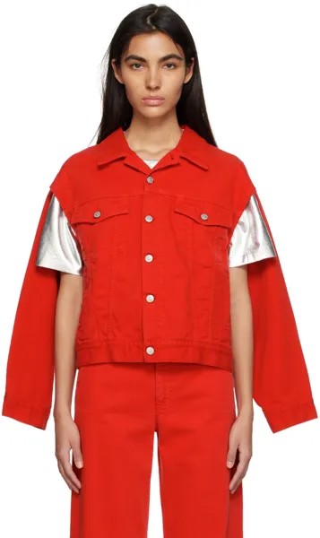 Красная джинсовая куртка с вырезом MM6 Maison Margiela