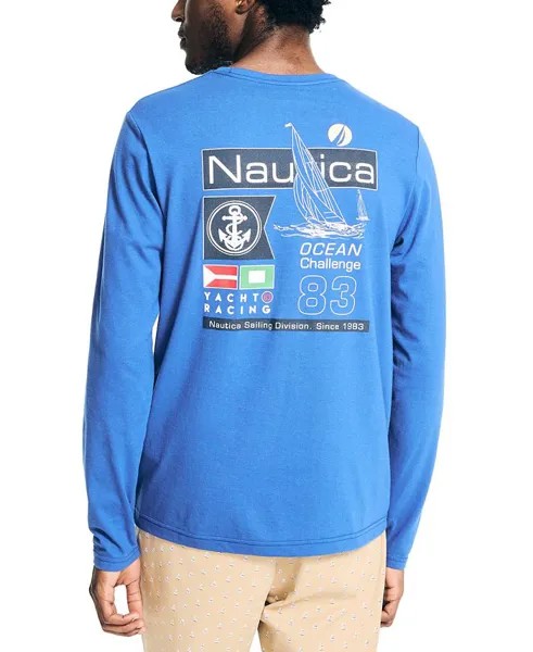Мужская футболка классического кроя с графическим логотипом и длинными рукавами Nautica, цвет Bright Cobalt