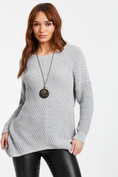 Серый трикотажный джемпер с ожерельем и глубоким подолом QUIZ Clothing