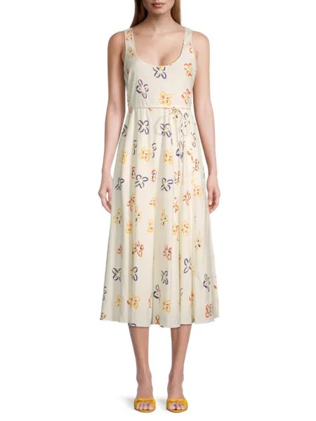Платье миди из смесового льна Flame Fleur Rebecca Taylor, цвет Floral
