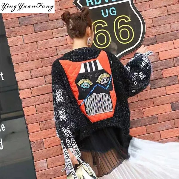 YingYuanFang Таиландская модная женская мультяшная аппликация с буквенным ремешком кардиган свитер, реальный запас, хорошее качество