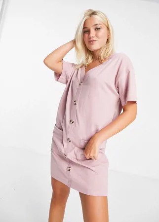 Розовое платье-футболка на пуговицах ASOS DESIGN-Розовый цвет