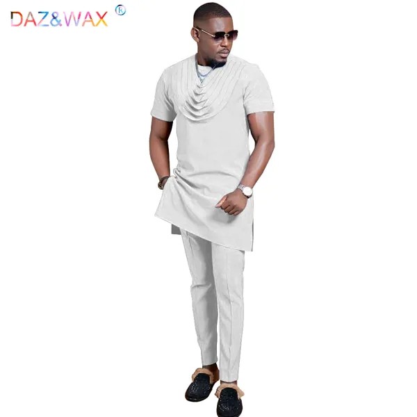 Африканская Мужская одежда для вечерние ринки, свадьбы, халат Agbada, Дашики, пальто с принтом и брюки, комплект из 2 предметов, племенной костюм...