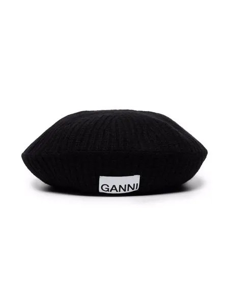 GANNI logo patch knitted beret