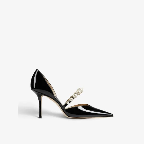 Туфли Aurelie 85 из лакированной кожи, украшенные жемчугом Jimmy Choo, черный