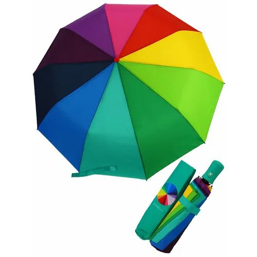 Зонт Rainbrella, полуавтомат, 3 сложения, купол 98 см., 10 спиц, система «антиветер», чехол в комплекте, зеленый, бирюзовый