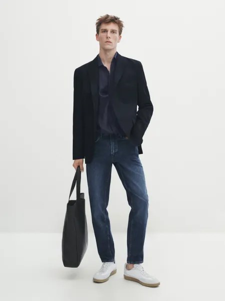 Зауженные джинсы stonewash Massimo Dutti, индиго