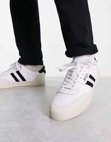 Бело-черные кожаные замшевые кроссовки с vulc Polo Ralph Lauren