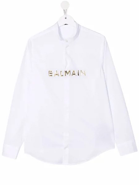 Balmain Kids TEEN logo-lettering long-sleeve shirt