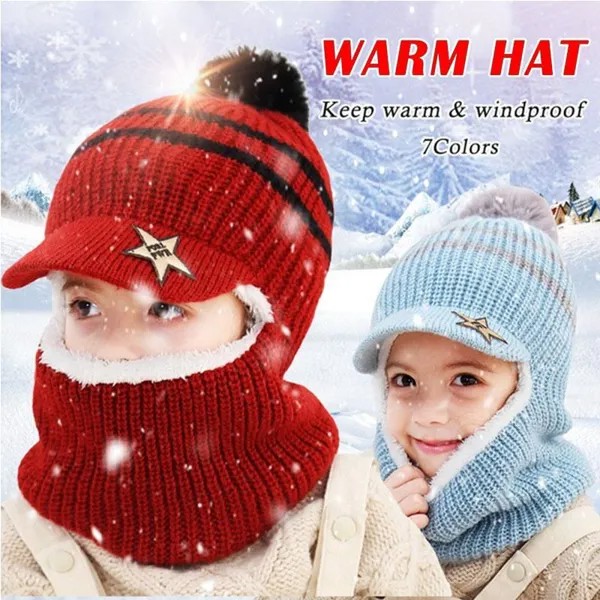 Зимние дети вязаные шляпы Baby Boy Girls Cap Шерсть Шляпа Лицо Шарф Baby Hat Держите теплую шляпу для детей
