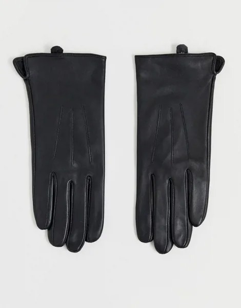 Черные кожаные перчатки с накладками для сенсорных экранов Barney's Originals-Черный