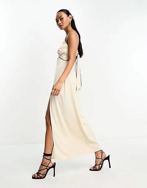 Эксклюзивное кремовое платье макси с контрастной отделкой In The Style