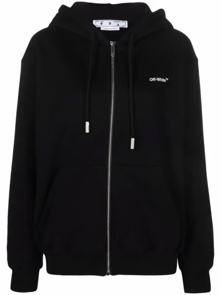 Off-White худи на молнии с полосками, черный