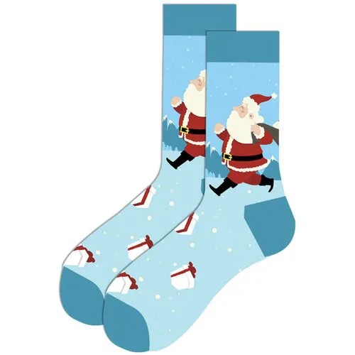 Носки новогодние голубые с Дедом Морозом / носки новогодние мужские / носки цветные / носки в подарок (р.38-44)