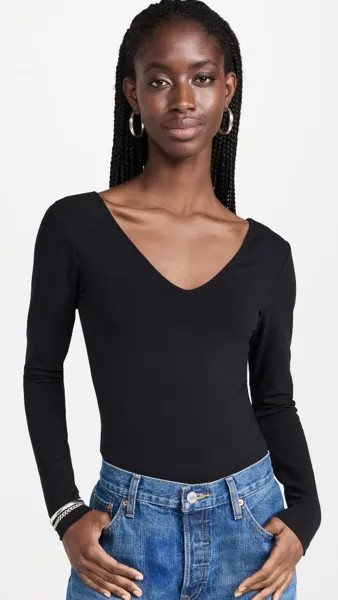 Боди RE/DONE V Neck Long Sleeve Thong, черный