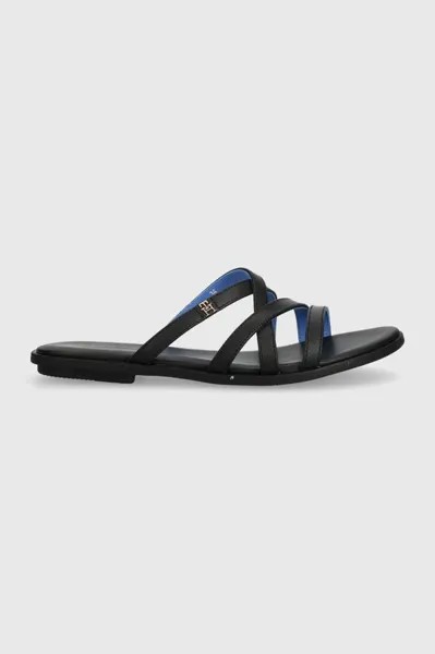 Кожаные шлепанцы TH STRAP FLAT SANDAL Tommy Hilfiger, черный