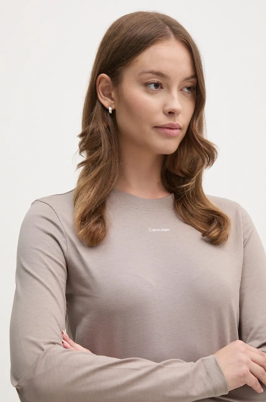 Хлопковый топ Calvin Klein с длинными рукавами, серый