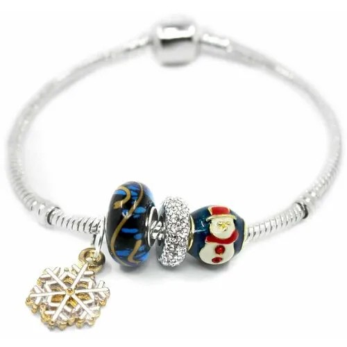 Браслет-цепочка Handinsilver ( Посеребриручку ) Браслет с шармами на основе из бижутерной стали, стекло, муранское стекло, стразы, 1 шт., размер 18 см, синий
