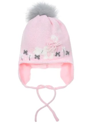 Розовая шапка с серым меховым помпоном Catya