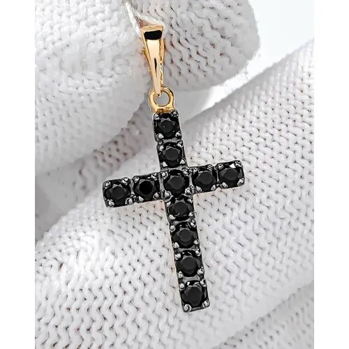 В форме крест крестик Trade Jewelry подвеска из серебра 925 пробы (покрытие золото 585) с ониксом