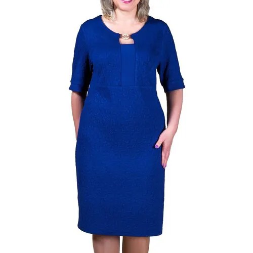 Платье полуприлегающее, до колена, размер 60, синий